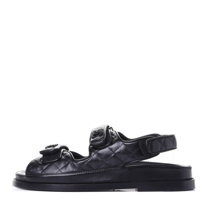 Chanel Lambskin Velcro Dad Sandals 37.5 Black 1 of 11