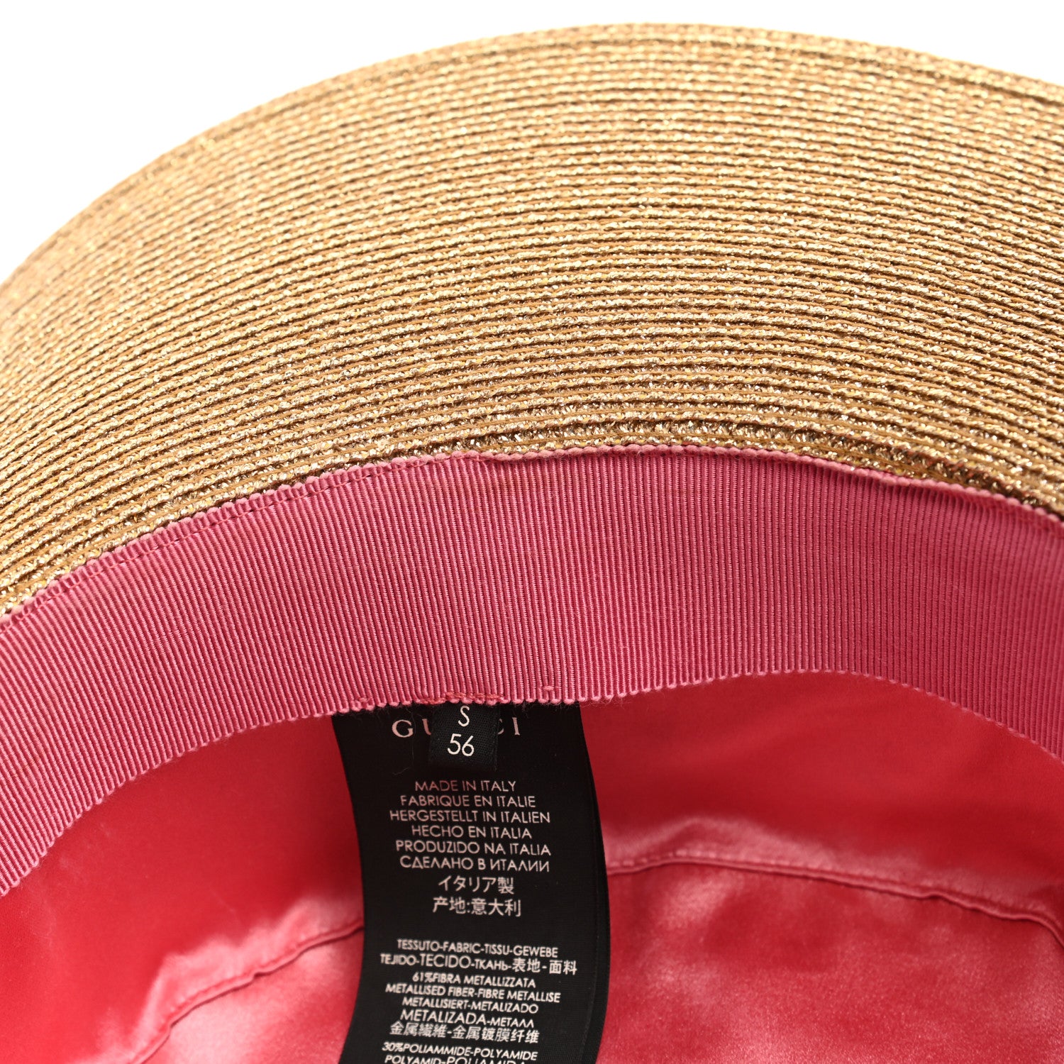 Gucci Glittered Straw Grosgrain Wide Brim Hat S Gold Black 12 of 12