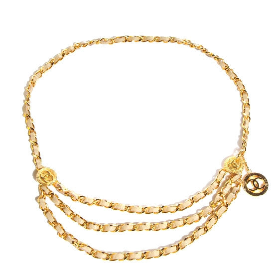 Chanel Leather Chain CC Medallion Belt Grey Gold 1 of 5