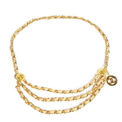 Chanel Leather Chain CC Medallion Belt Grey Gold 1 of 5