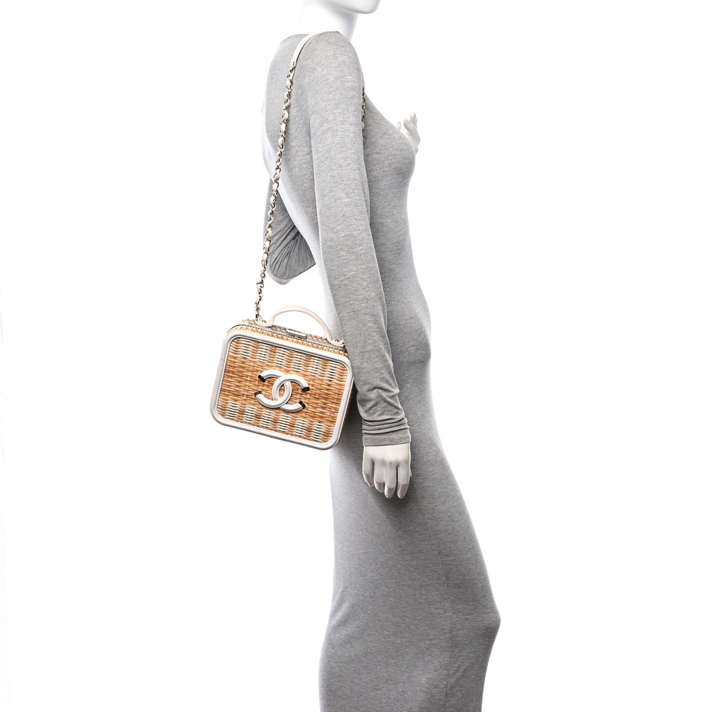 Raffia Calfskin CC Filigree Vanity Case White