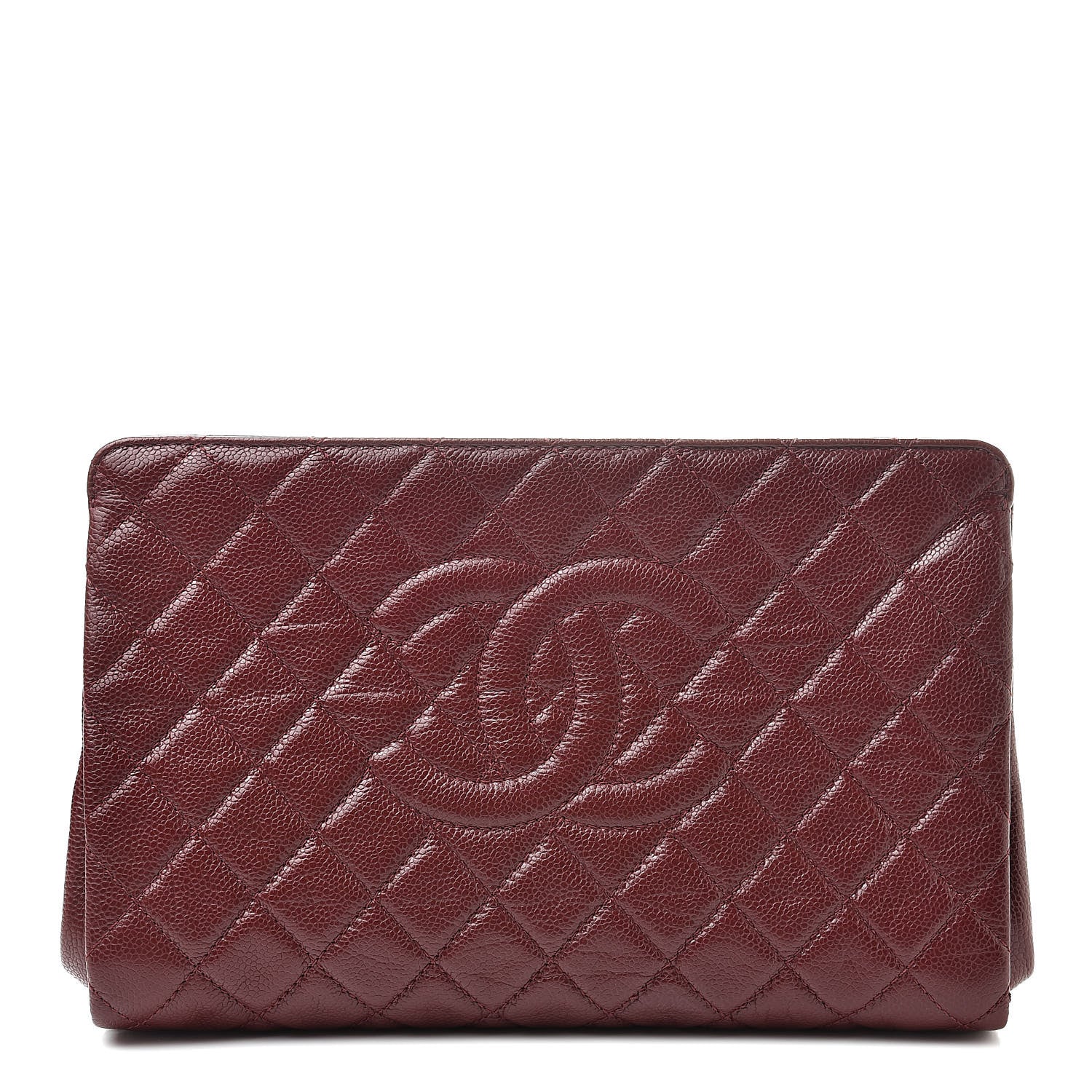 Chanel Caviar Quilted CC Large Clutch Dark Red 1 of 13
