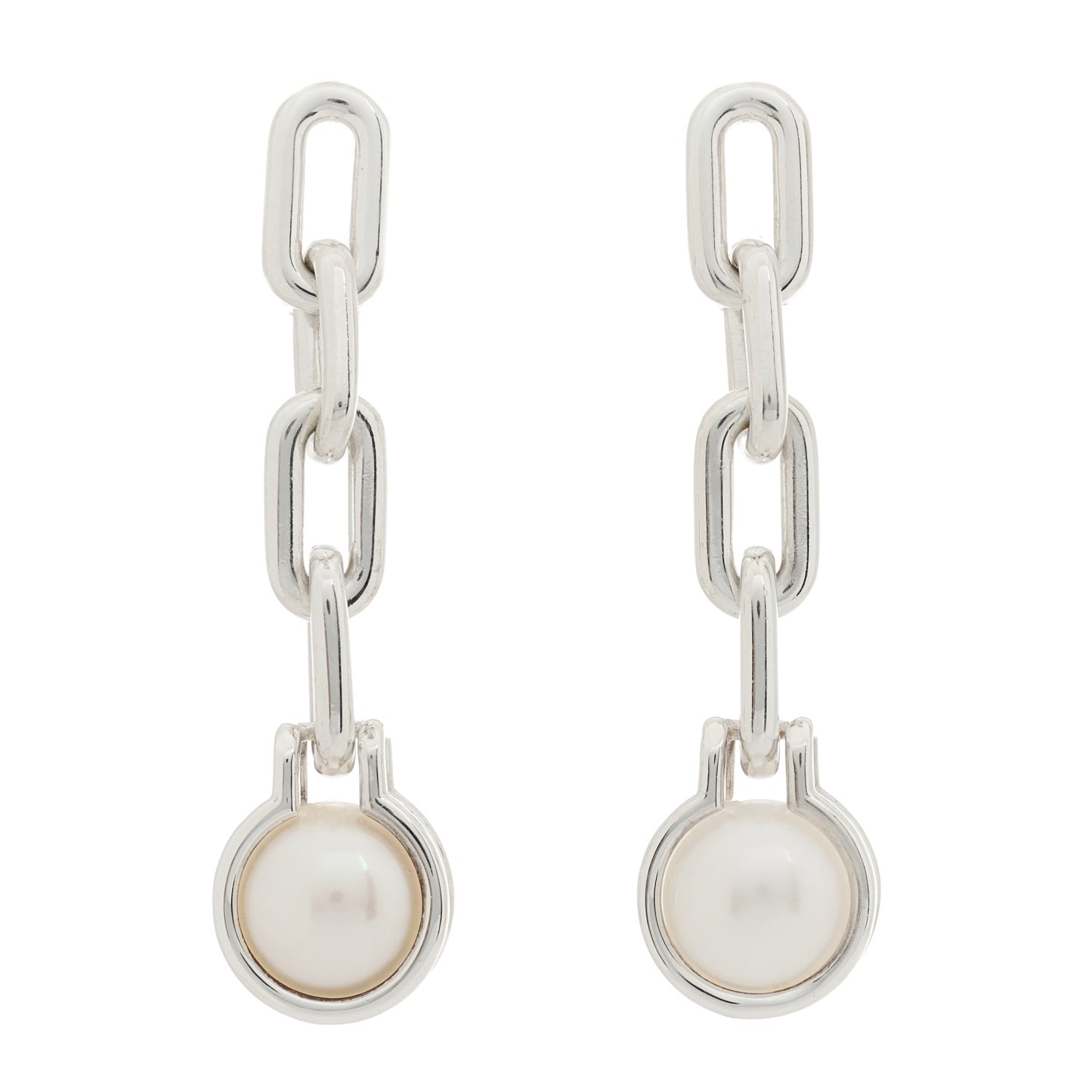 Sterling Silver Pearl HardWear Triple Link Earrings