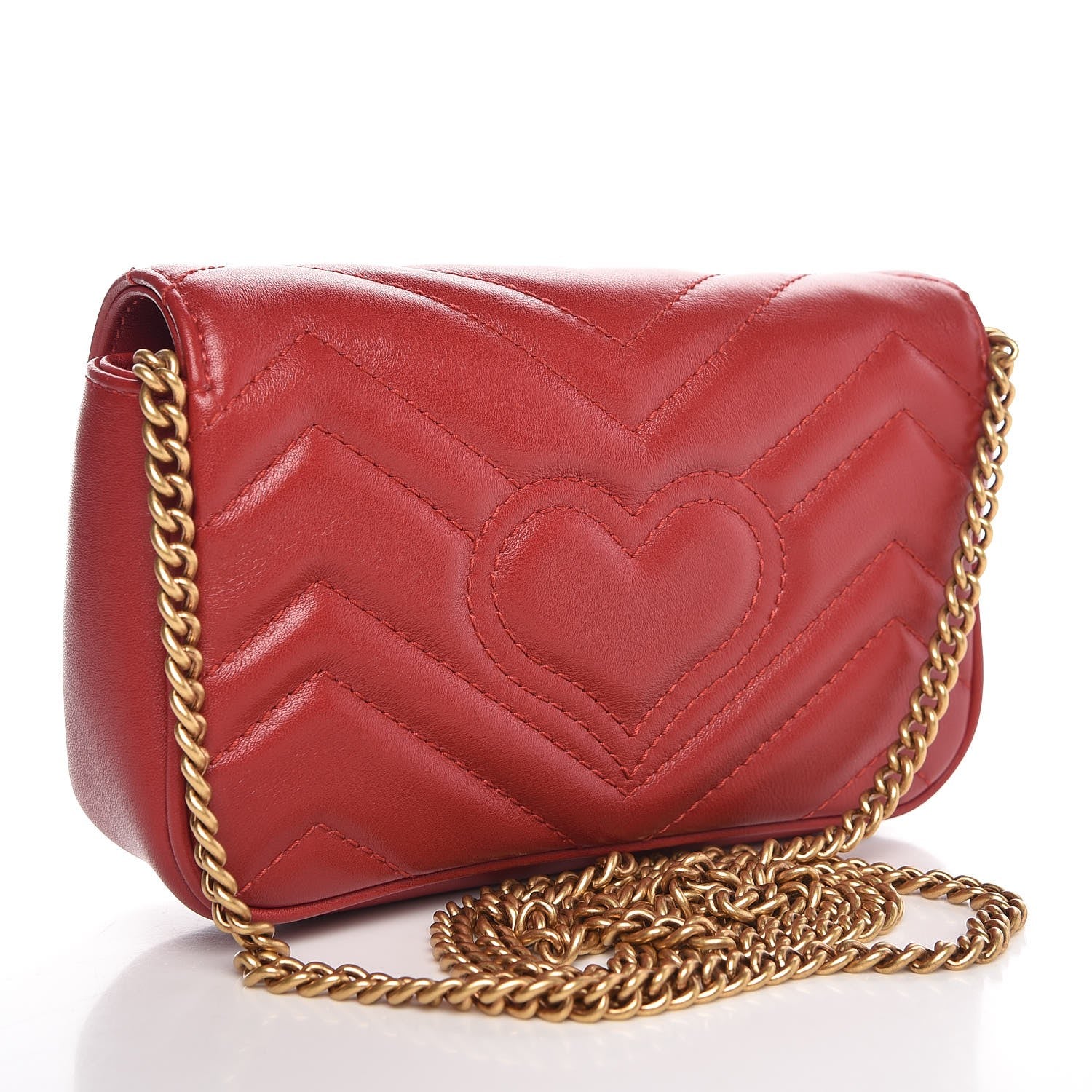 Gucci Calfskin Matelasse Super Mini GG Marmont Shoulder Bag Hibiscus Red 3 of 8