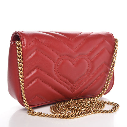 Gucci Calfskin Matelasse Super Mini GG Marmont Shoulder Bag Hibiscus Red 3 of 8
