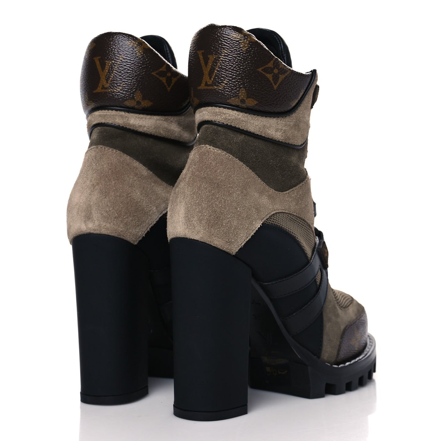 Suede Calfskin Monogram Star Trail Ankle Boots 35 Khaki
