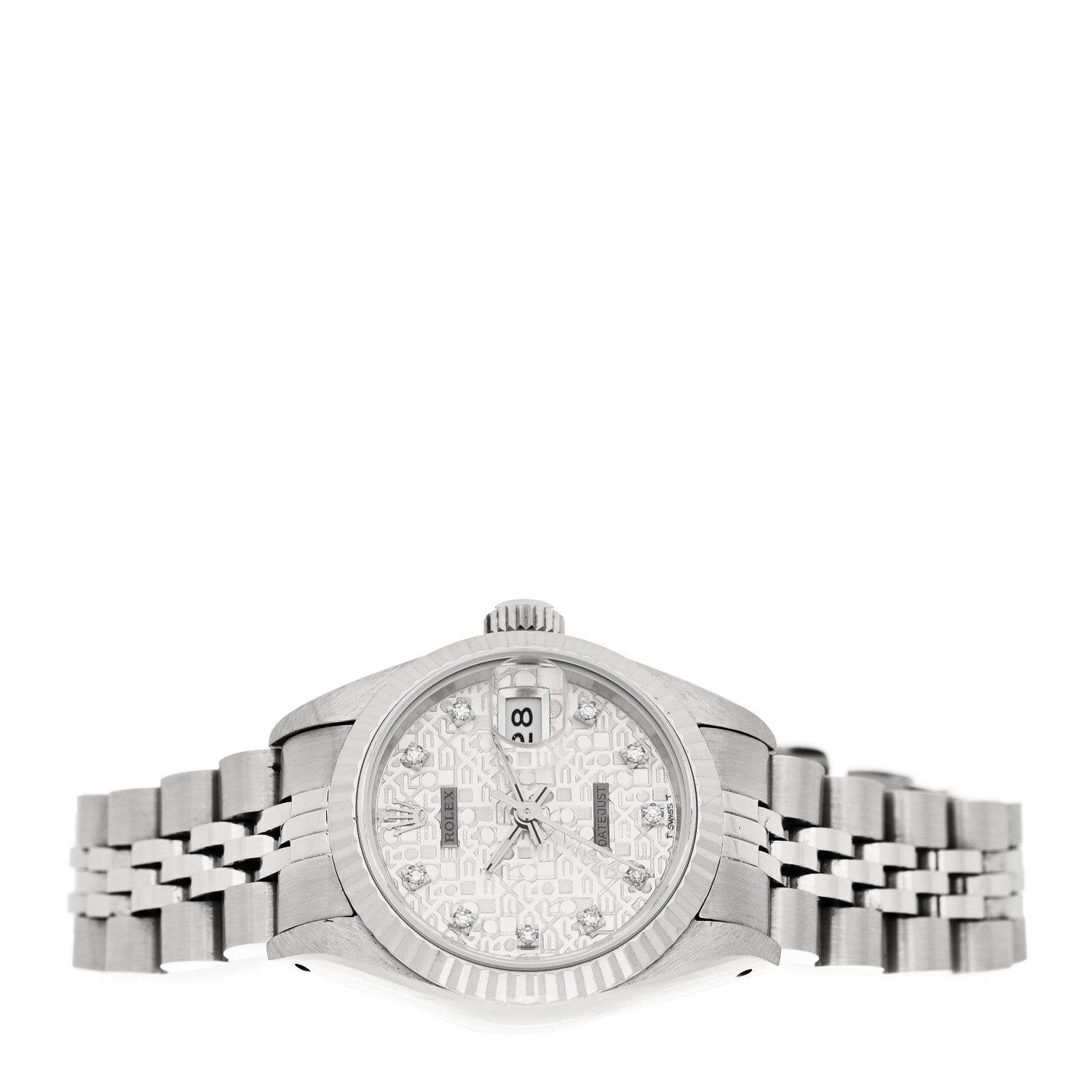 Rolex Stainless Steel 18K White Gold Diamond 26mm Oyster Perpetual Datejust Watch Silver Jubilee 69174 2 of 5