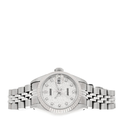 Rolex Stainless Steel 18K White Gold Diamond 26mm Oyster Perpetual Datejust Watch Silver Jubilee 69174 2 of 5