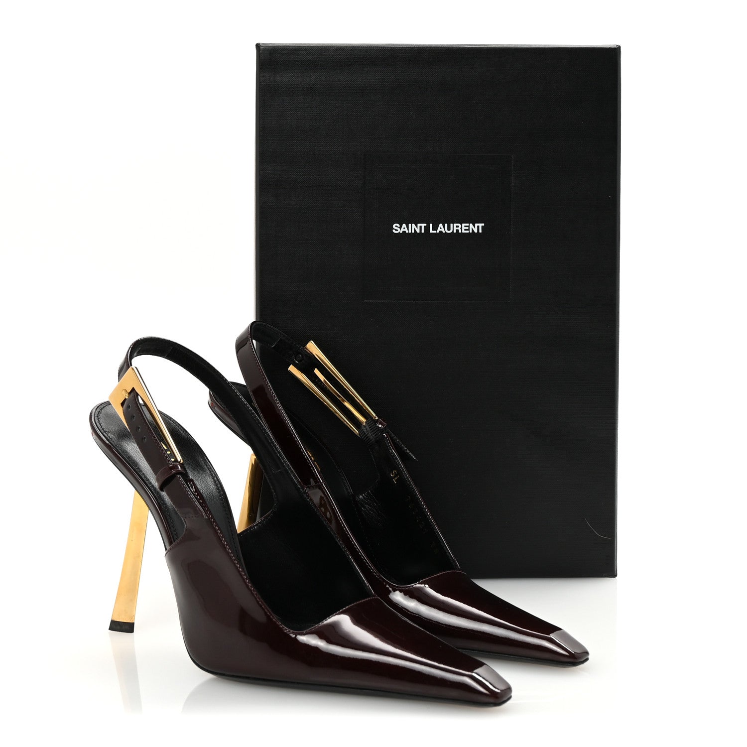 Saint Laurent Vernice Gloss Lee 110 Slingback Pumps 38 Marron Glacé 9 of 9