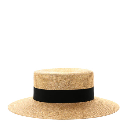 Gucci Glittered Straw Grosgrain Wide Brim Hat M Gold Black 5 of 9