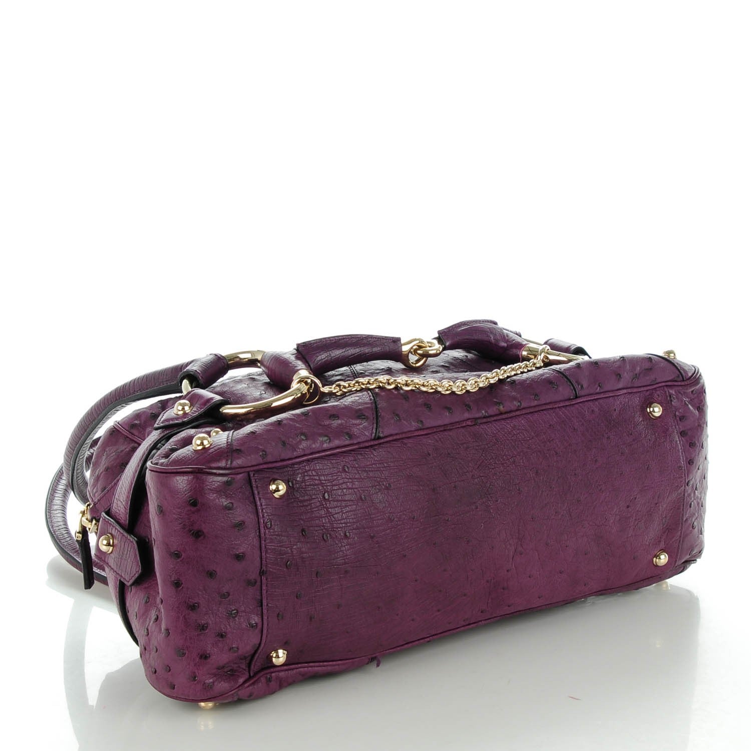 Gucci Ostrich Horsebit Chain Satchel Purple 4 of 7