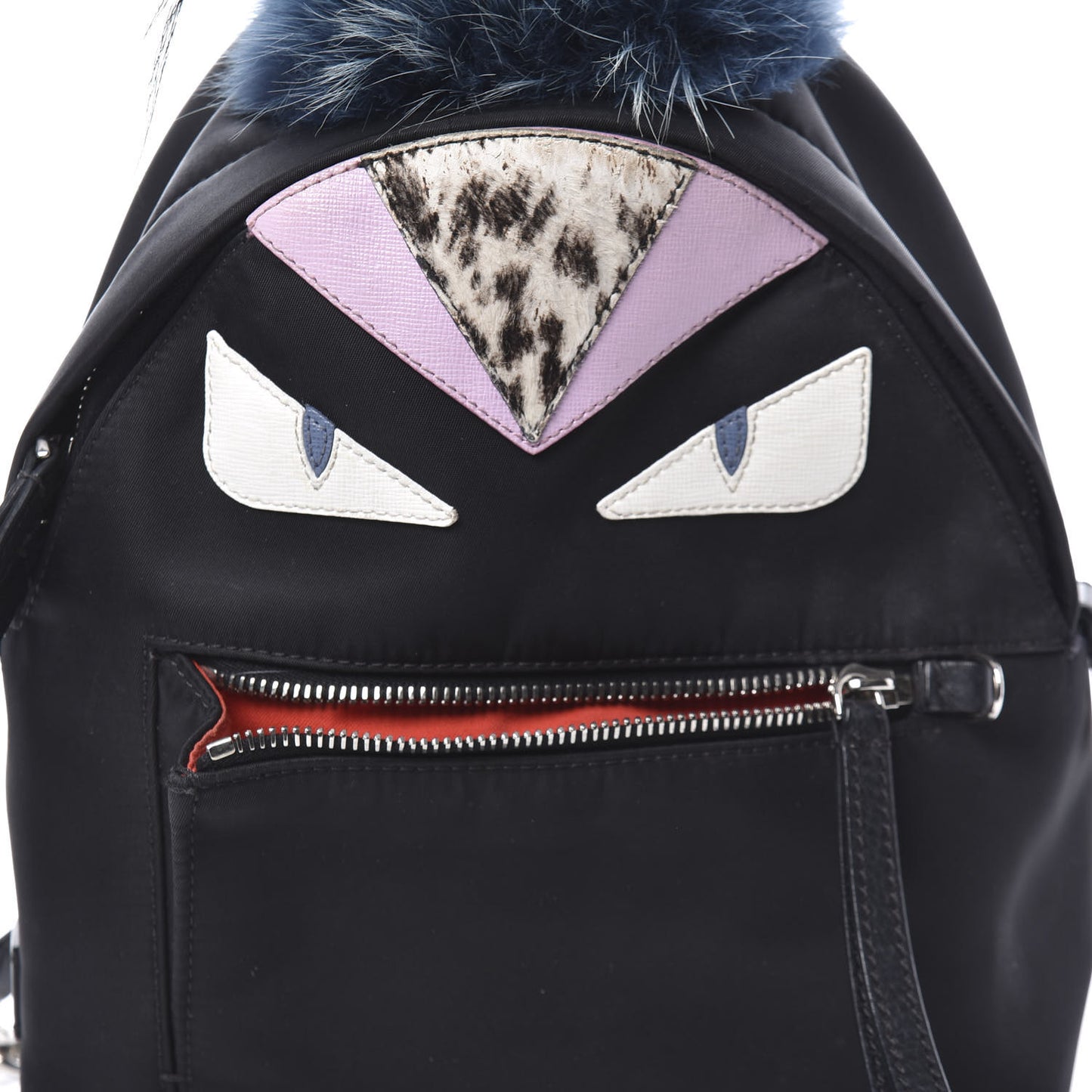 Nylon Vitello Fox Goat Fur Monster Eyes Mini Backpack Black Multicolor Sky