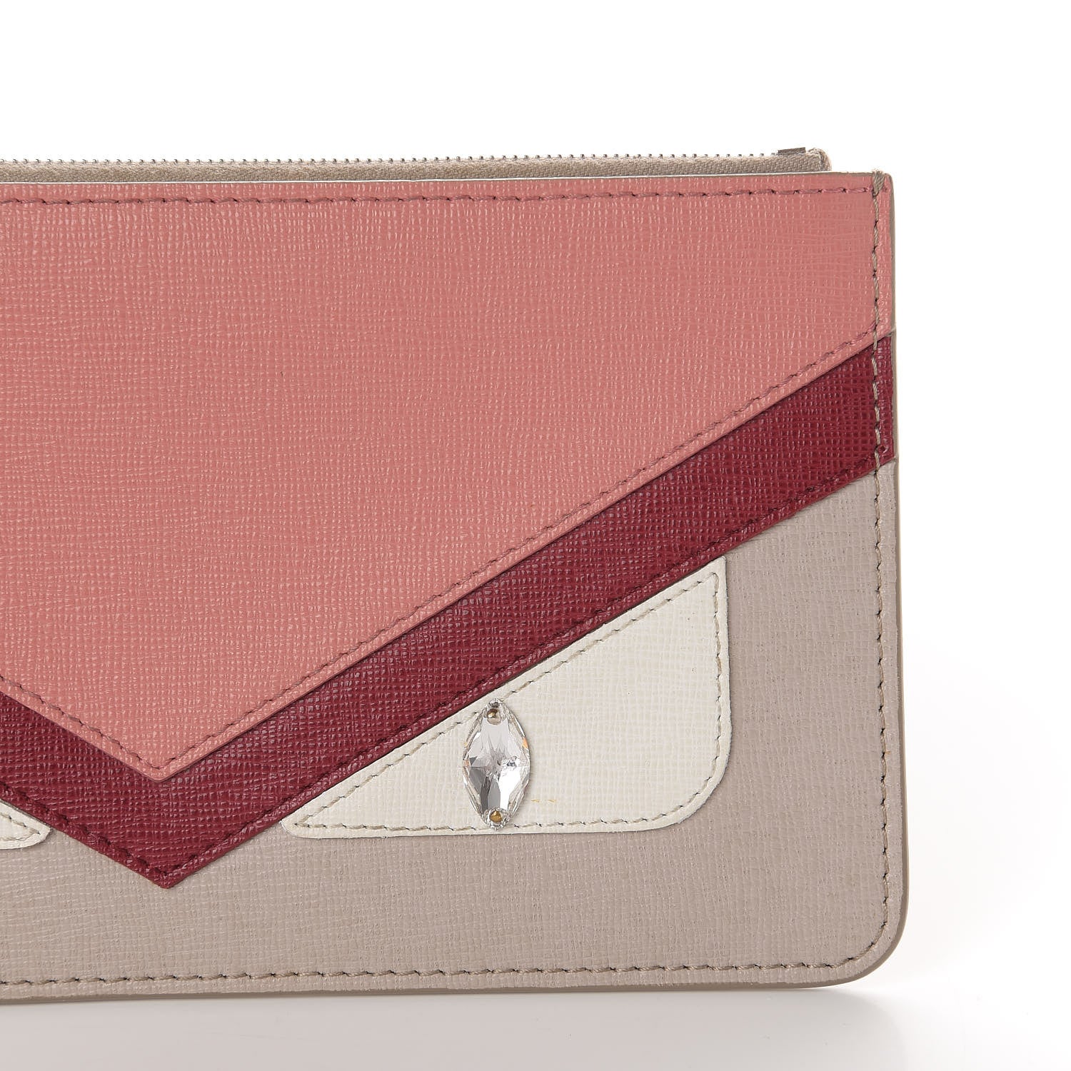 Fendi Vitello Elite Crystal Eye Monster Zip Pouch Grigio Polvere Ribes Multicolor 10 of 10