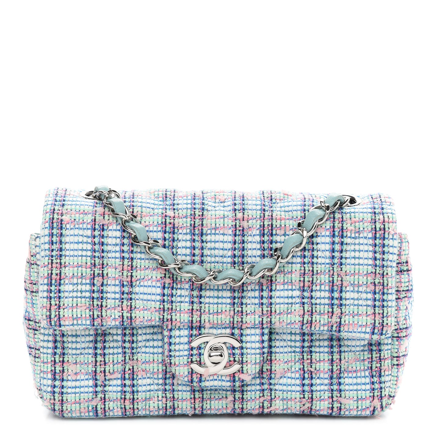 Tweed Quilted Mini Rectangular Flap Blue
