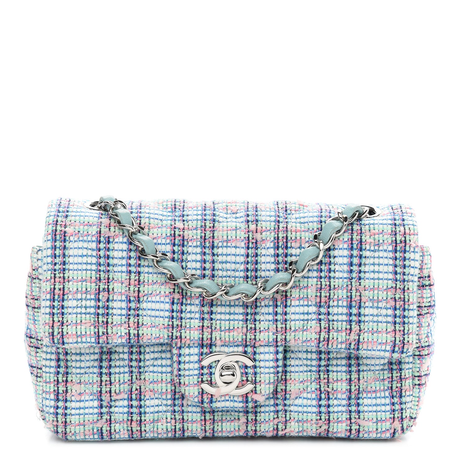 Chanel Tweed Quilted Mini Rectangular Flap Blue 1 of 9