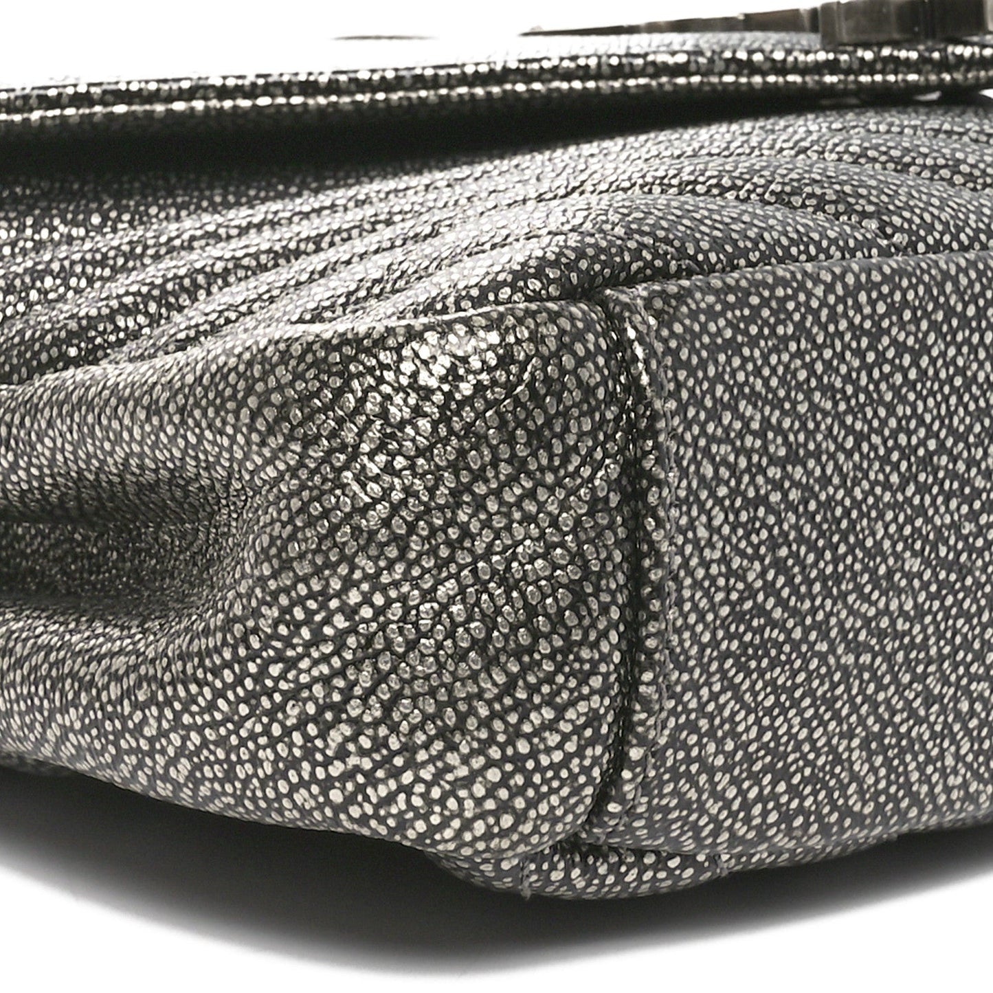 Metallic Grain De Poudre Matelasse Chevron Monogram Medium College Bag Gunmetal