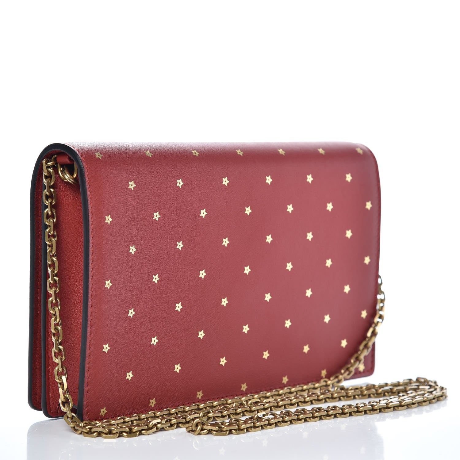 Christian Dior Calfskin Embossed Stars Wallet on Chain Rouge Gold 3 of 6