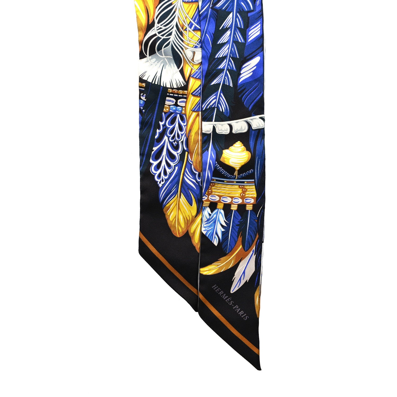 Hermes Silk La Danse Pacifique Twilly Bleu Nuit Jaune Vif 1363952