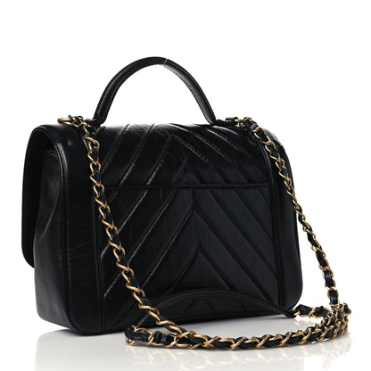 Chanel Calfskin Chevron Quilted Top Handle Flap Black 3 of 9