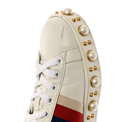 Gucci Calfskin Ayers Web Pearl Studded Womens Ace Sneakers 37 White 10 of 11