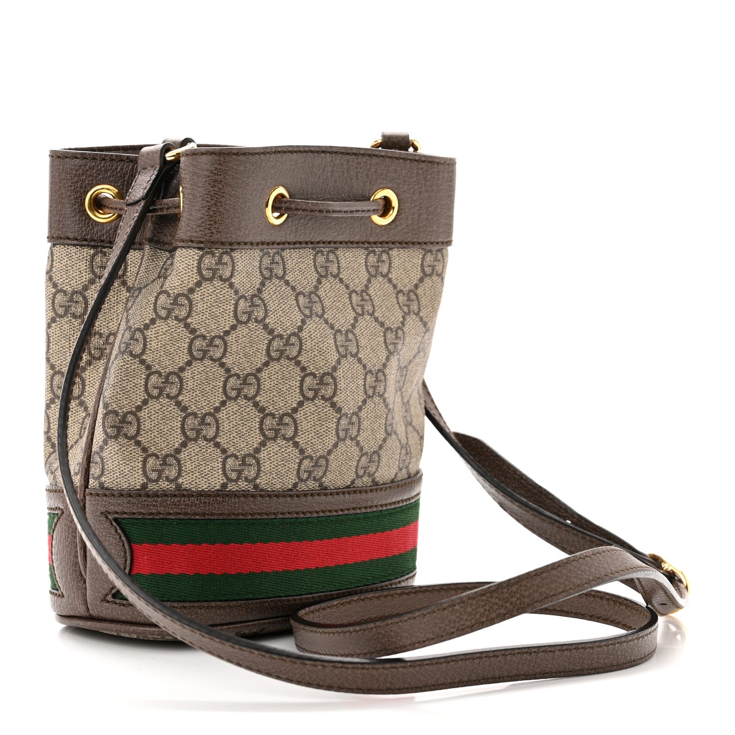 Gucci GG Supreme Monogram Web Mini Ophidia Bucket Bag Brown 3 of 10