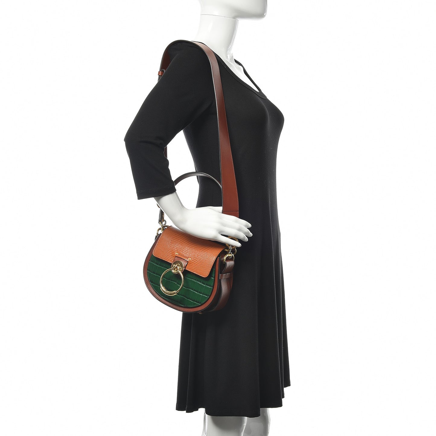 Calfskin Crocodile Embossed Small Tess Bag Woodsy Green Brown