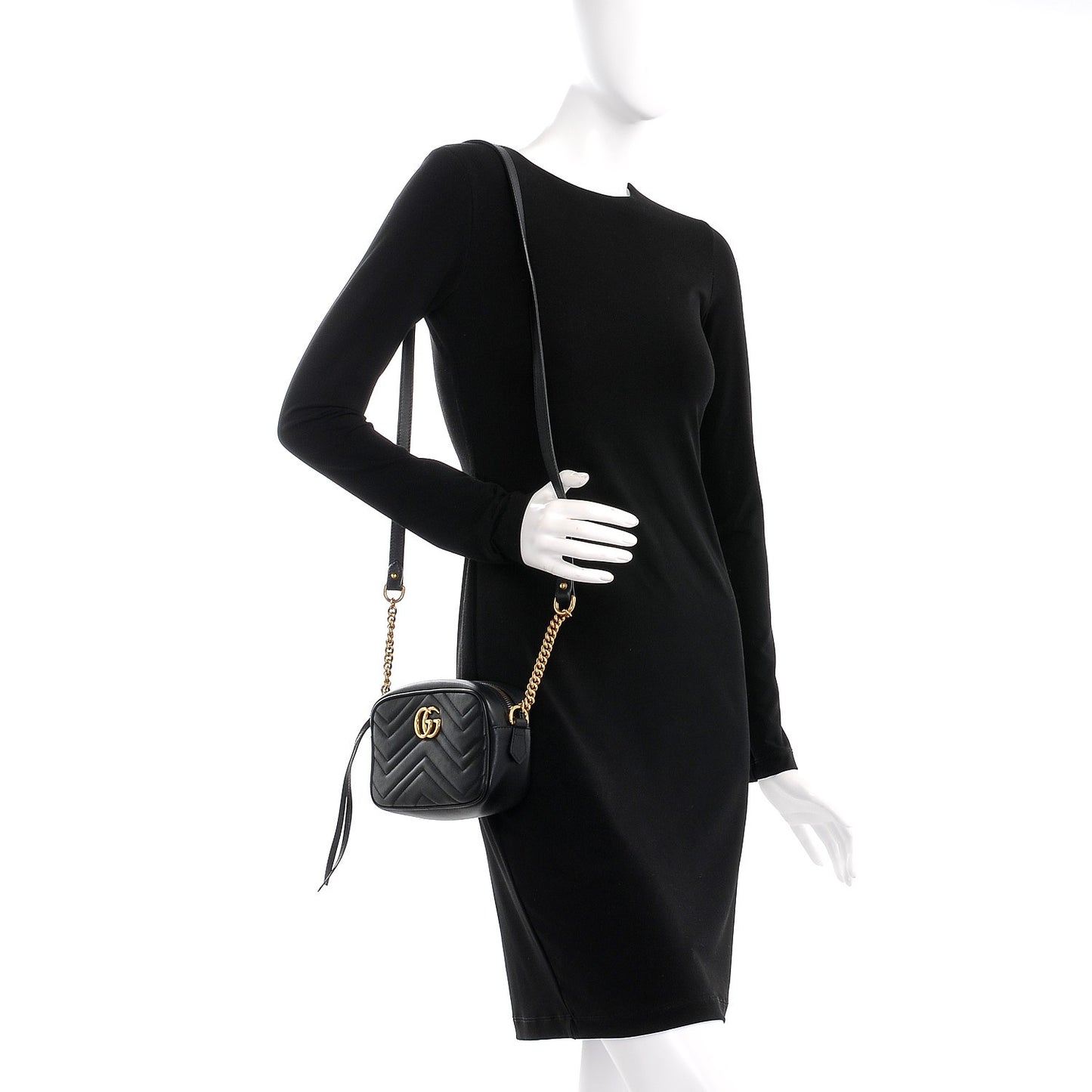 Calfskin Matelasse Mini GG Marmont Chain Shoulder Bag Black