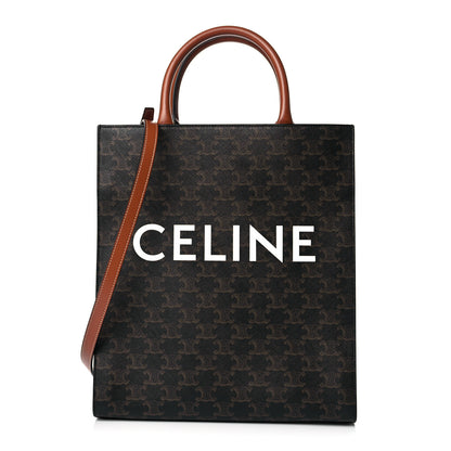 Celine Triomphe Canvas Calfskin Small Vertical Cabas Tan 1 of 9