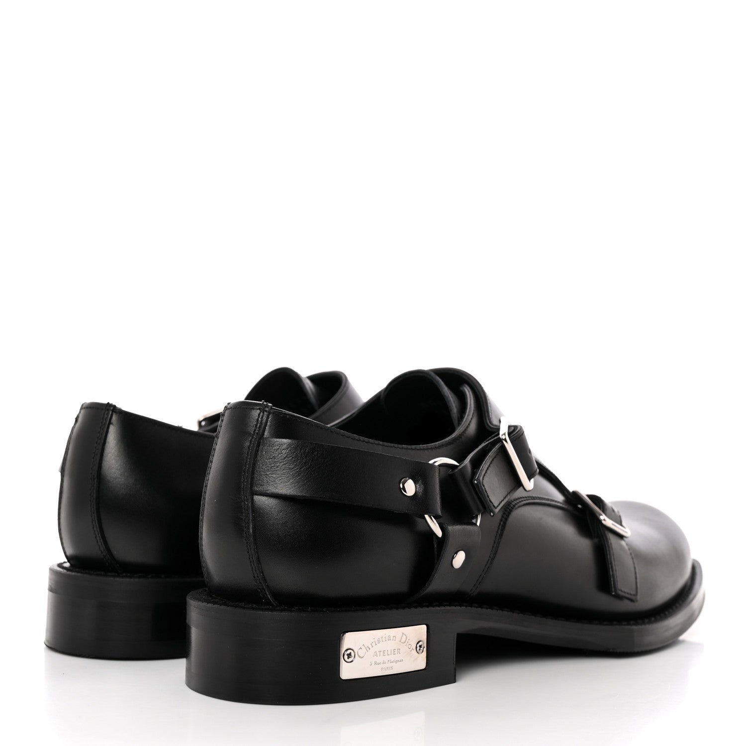 Christian Dior Polished Calfskin Mens Buckle Monk Shoe 44 Black 4 of 10