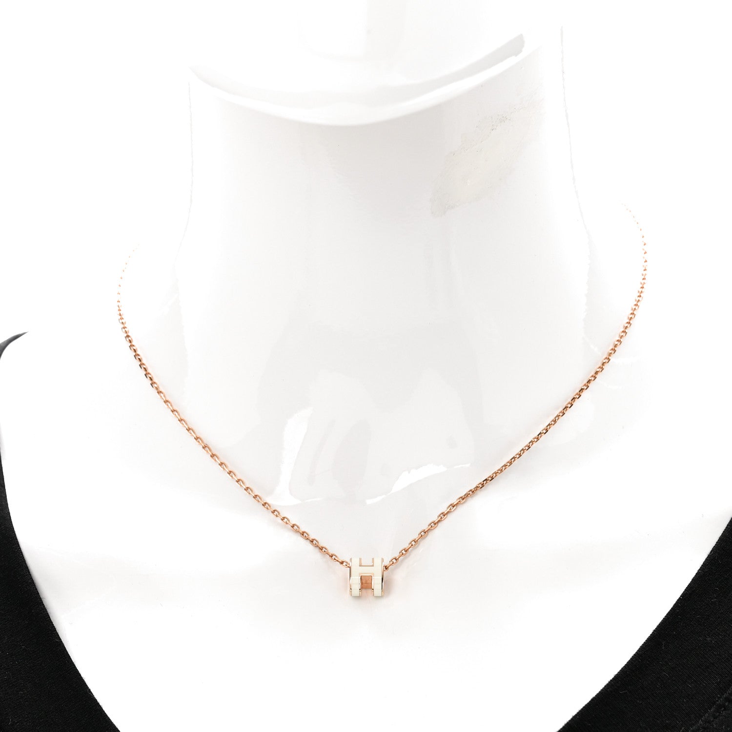 Hermes Lacquered Gold Mini Pop H Pendant Necklace White 2 of 8