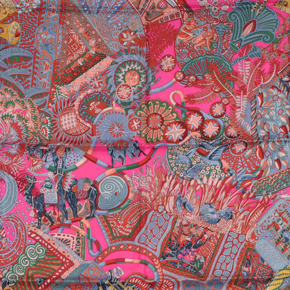 Hermes Silk Au Fil Du Carre Scarf 90 Rose VIF Rouge 1 of 5