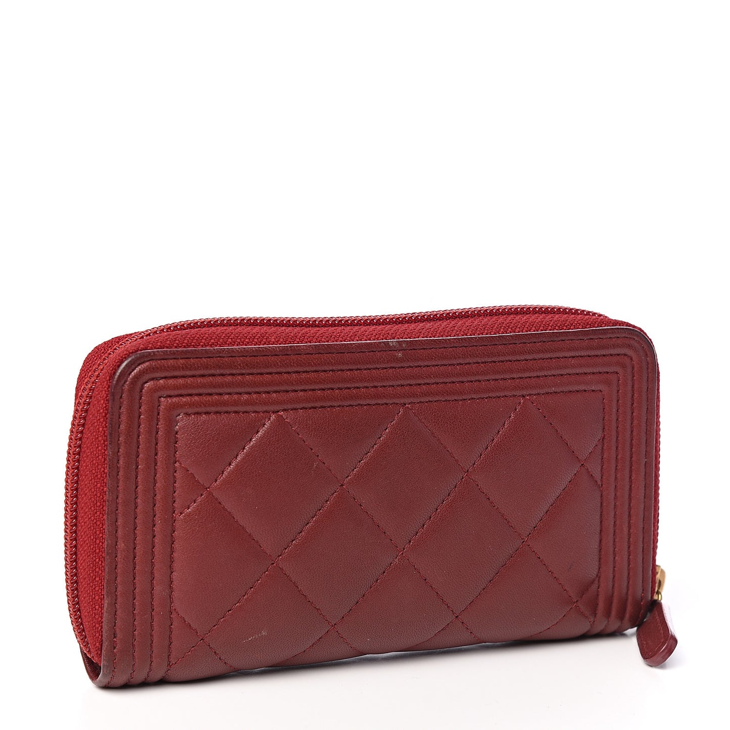 Lambskin Quilted Small Boy Zip Around Wallet Dark Red
