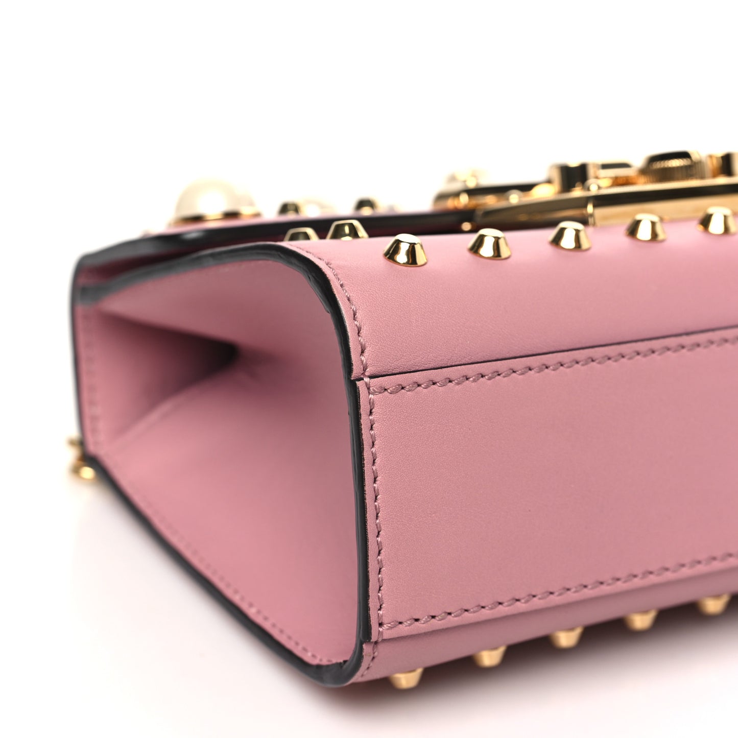 Calfskin Studded Small Padlock Shoulder Bag Carmine Rose