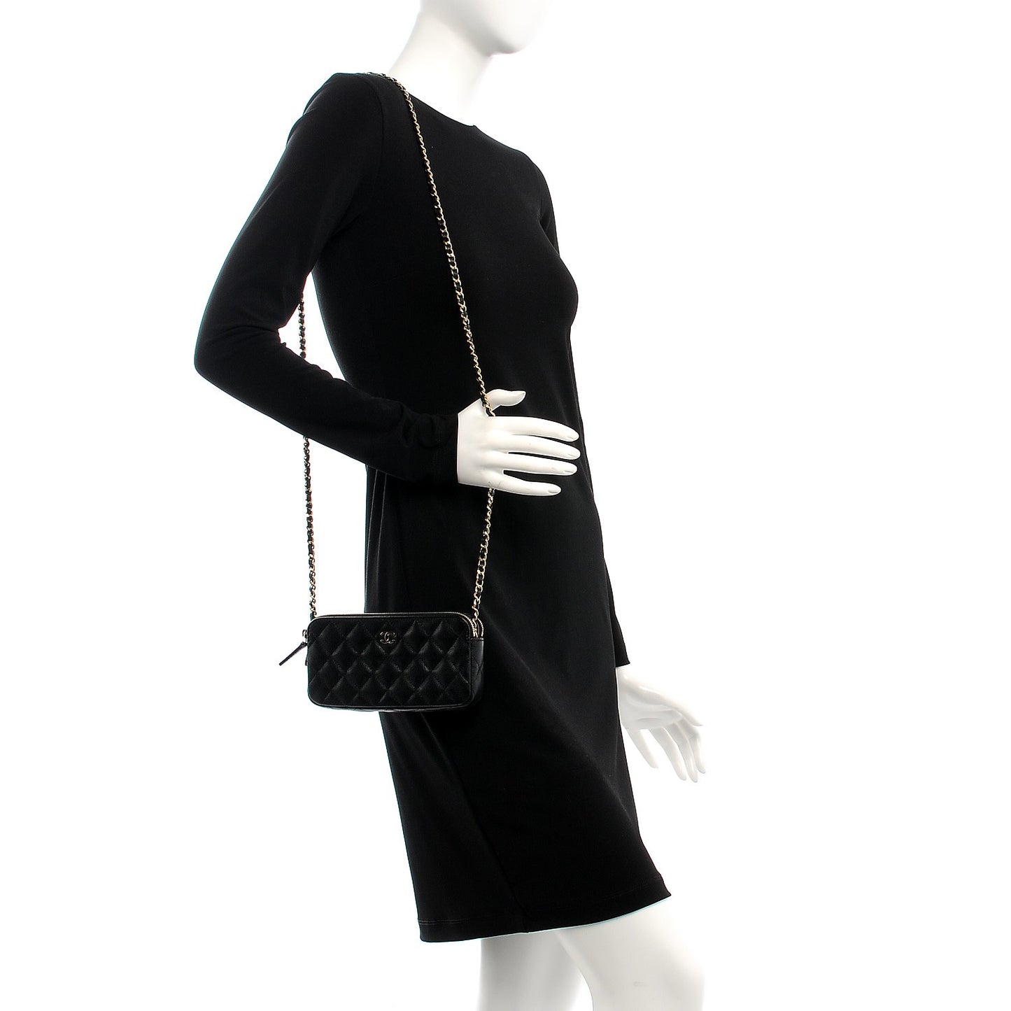 Caviar Quilted Small Clutch With Chain Black