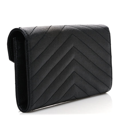 Saint Laurent Grain De Poudre Matelasse Chevron Monogram Monochrome Flap Wallet Black 3 of 8