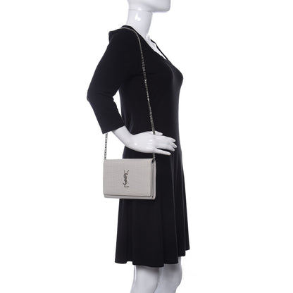 Saint Laurent Calfskin Crocodile Embossed Monogram Chain Wallet White 2 of 15