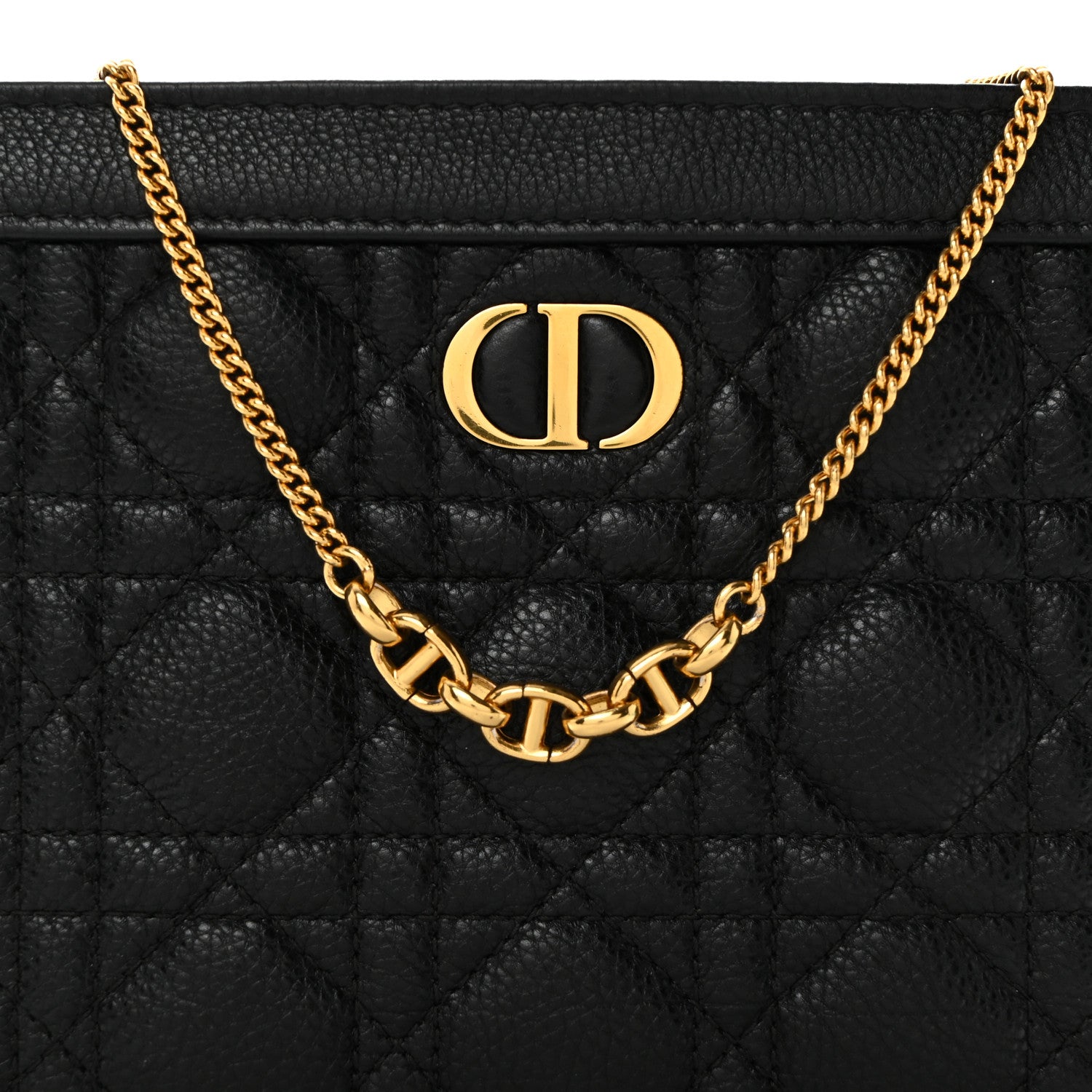 Christian Dior Calfskin Cannage Caro Zipped Pouch With Chain Black 8 of 10