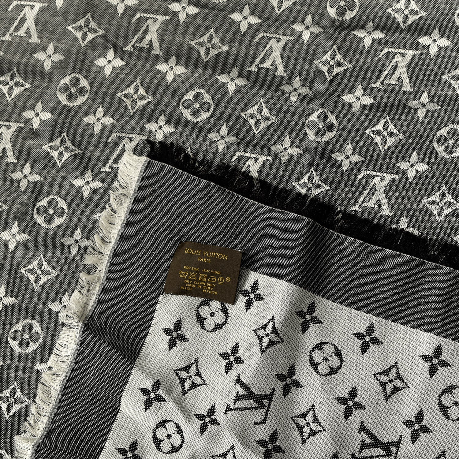 Louis Vuitton Silk Wool Monogram Denim Shawl Black 3 of 3