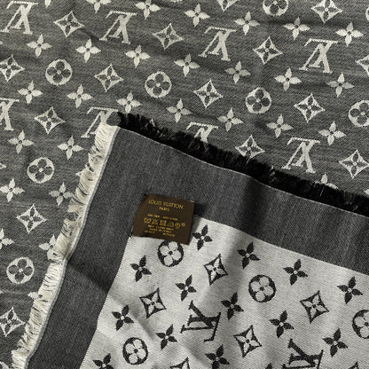 Louis Vuitton Silk Wool Monogram Denim Shawl Black 3 of 3