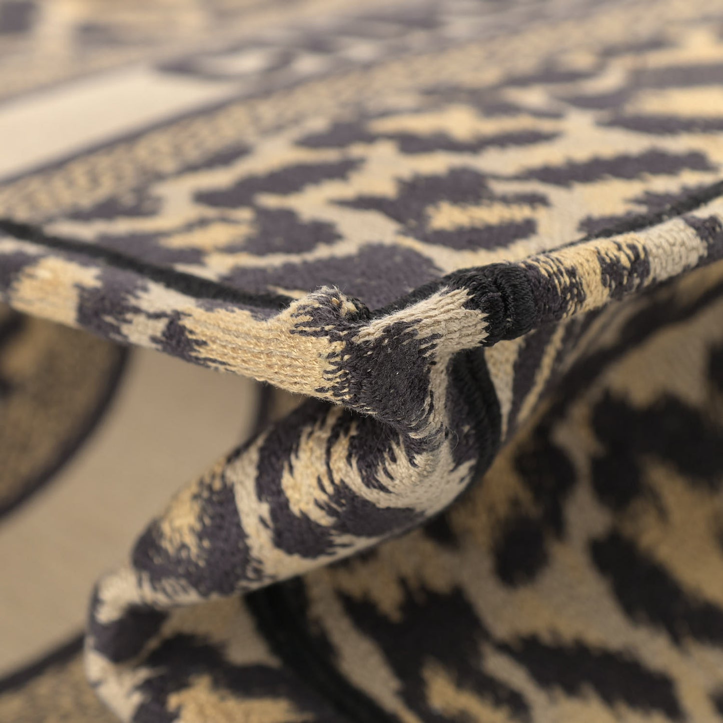 Canvas Mizza Embroidered Medium Leopard Book Tote Beige