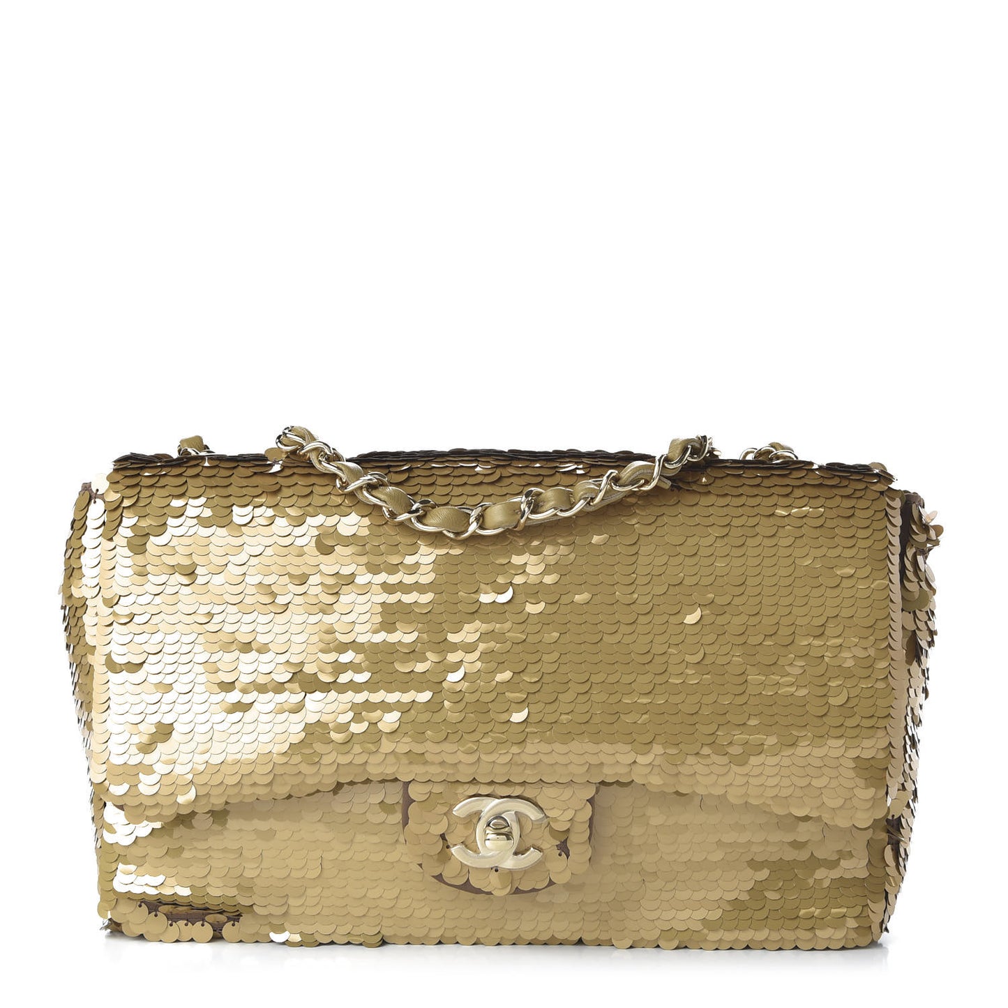 Sequin Quilted Medium Single Flap Gold