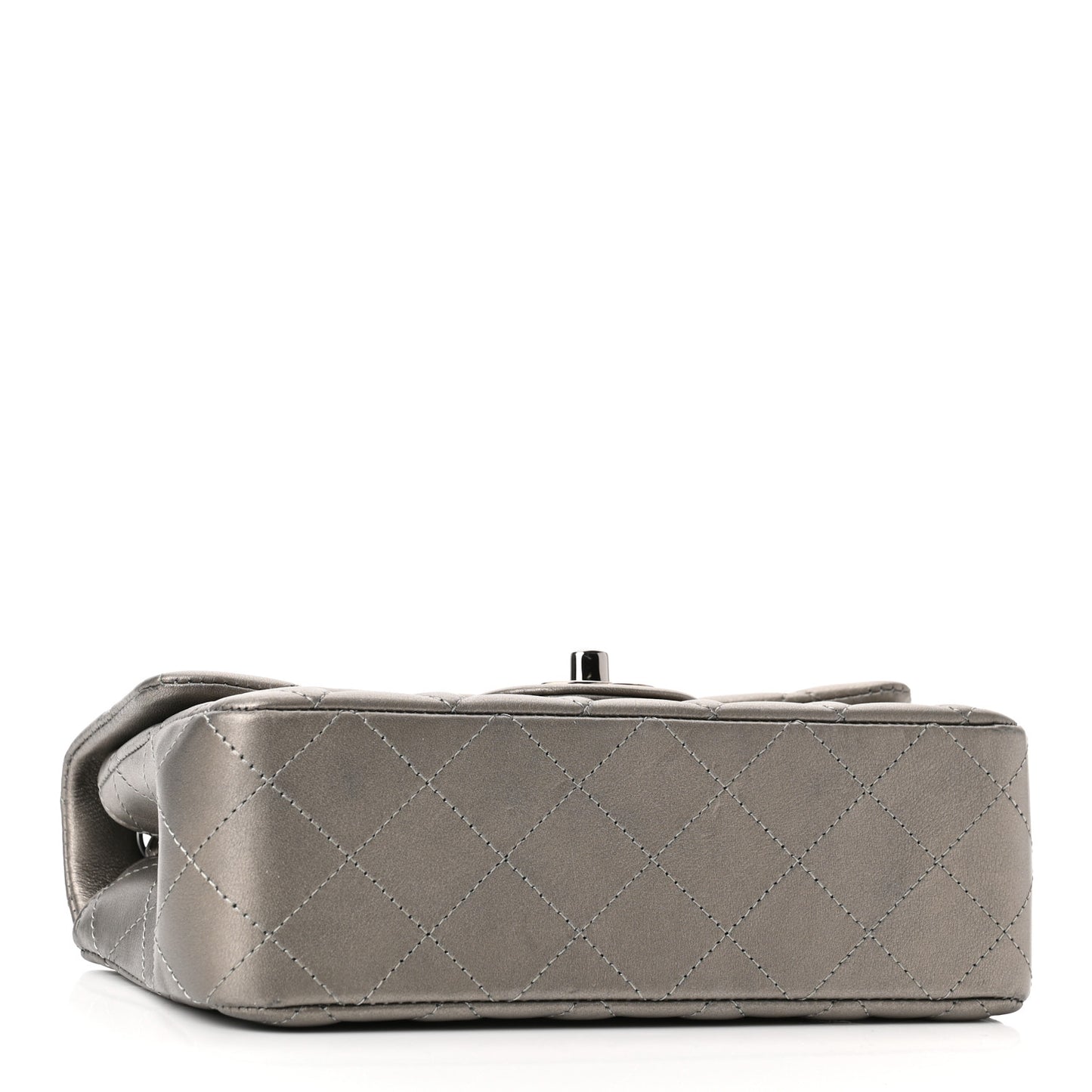 Metallic Calfskin Quilted Mini Rectangular Flap Ruthenium