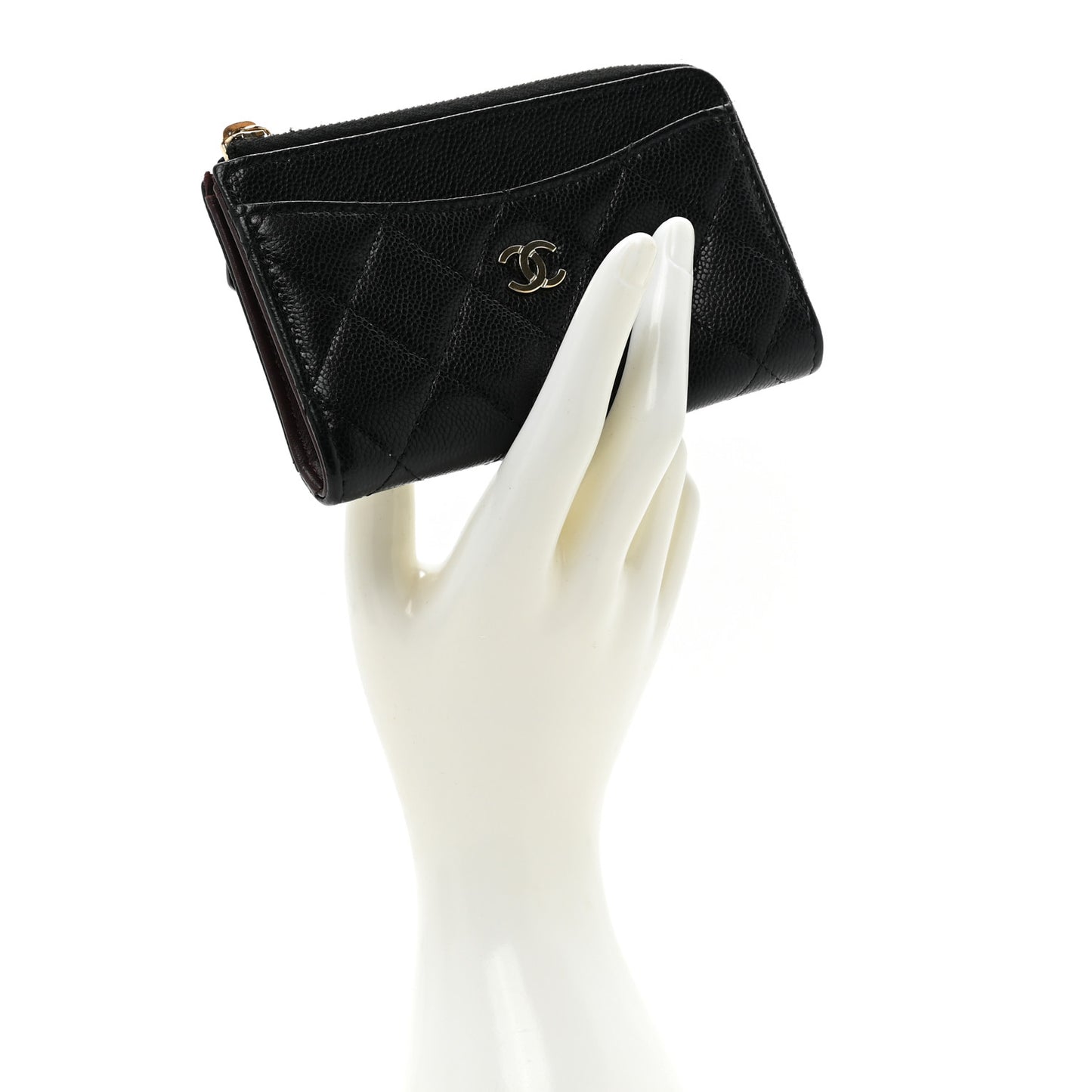 Caviar Quilted CC Zip Around Card Holder Black
