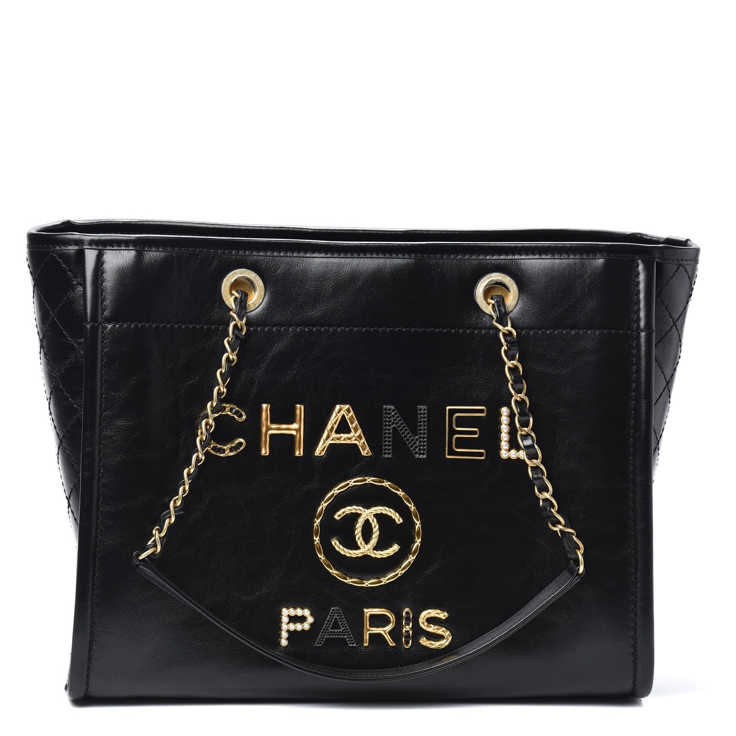 Chanel Aged Calfskin Small Charms Deauville Tote Black 1 of 10