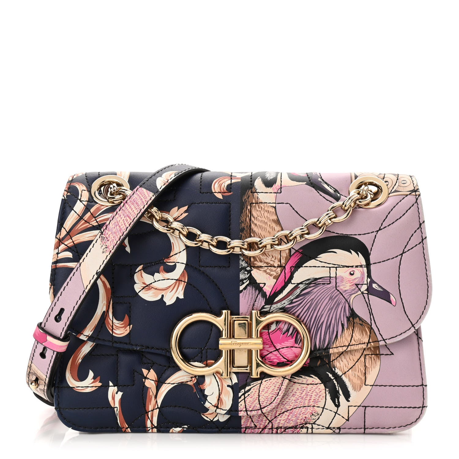 Salvatore Ferragamo Calfskin Quilted Floral Print Gancini Small Flap Bag Multicolor 1 of 10