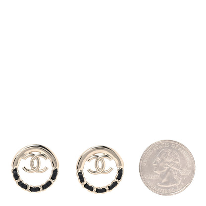 Chanel Lambskin Chain CC Round Earrings Gold Black 2 of 5