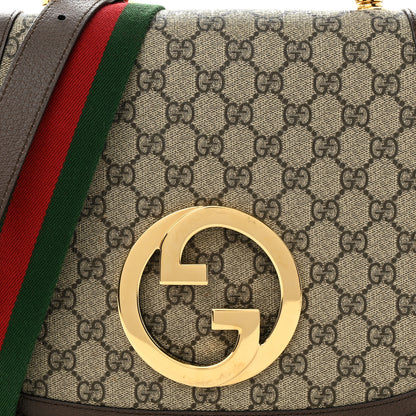 Gucci GG Supreme Monogram Textured Dollar Calfskin Web Medium Blondie Top Handle Shoulder Flap Bag Beige Ebony New Acero 8 of 11