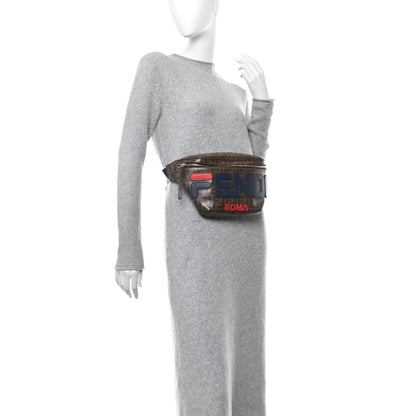 Fendi X FILA Glazed Fabric Vitello Century FF 1974 Mania Belt Bag Mogano Panna Blueberry 2 of 10