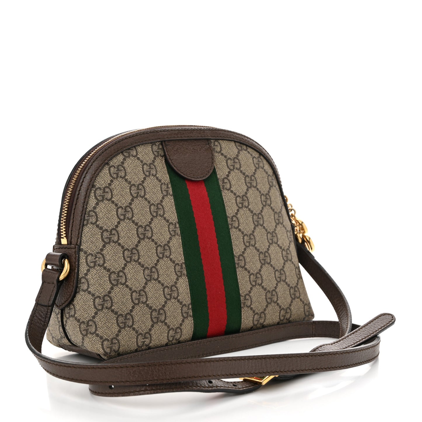 GG Supreme Monogram Textured Dollar Calfskin Web Small Ophidia Dome Shoulder Bag Beige Ebony New Acero