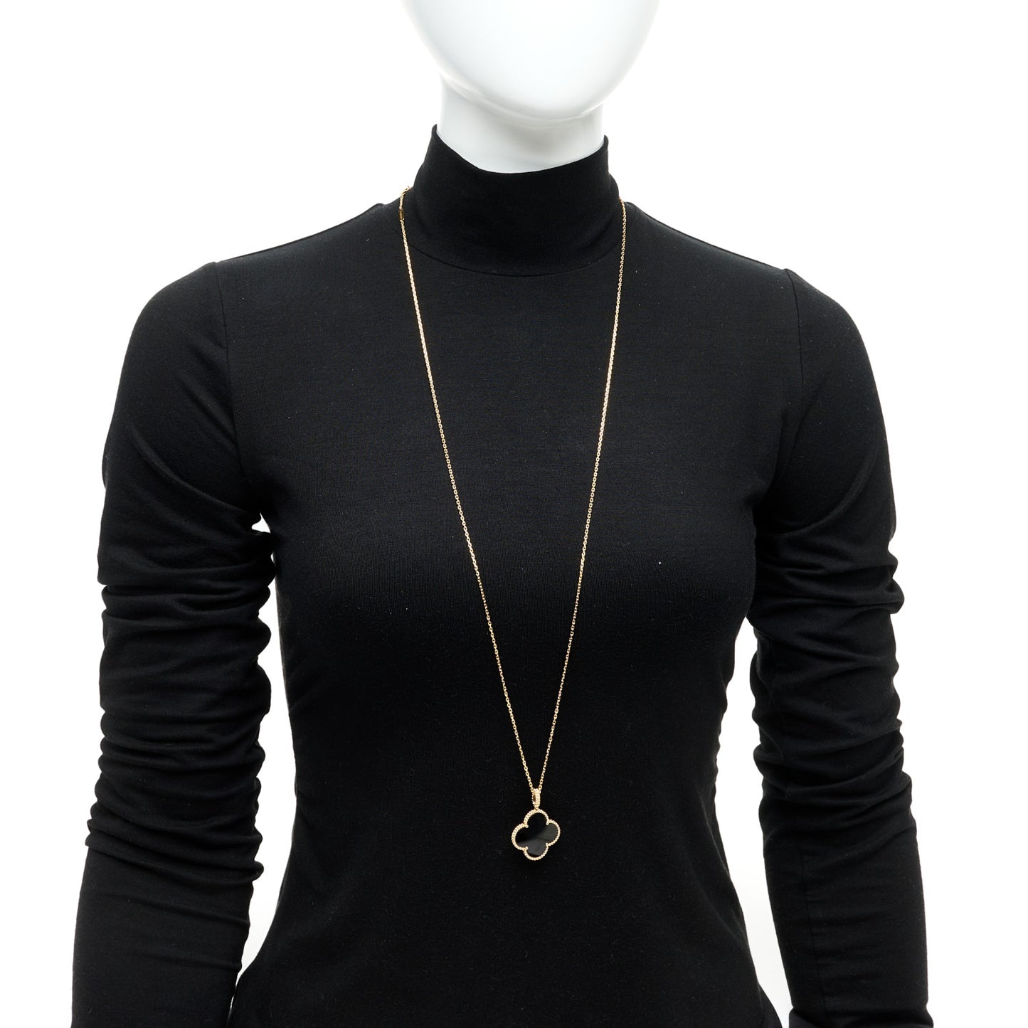 18K Yellow Gold Black Onyx Magic Alhambra Pendant Necklace